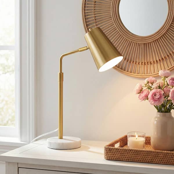 Merra 20 in. Antique Brass Task Lamp Adjustable Table Lamp with