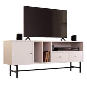 Rochester Modern Rectangular TV Stand with Enclosed Storage and Powder Coated Iron Legs, White