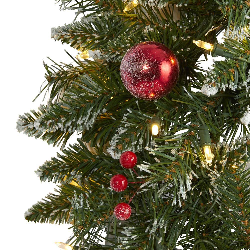 Festive 24" Frosted Artificial Christmas Wreath with Warm LED Lights