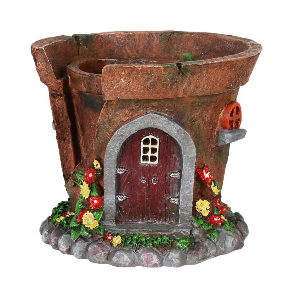 Exhart Solar Fairy House Flower Pot Statue Rs The Home Depot