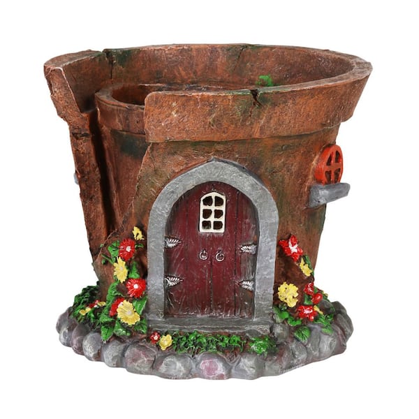 Exhart Solar Fairy House Flower Pot Statue