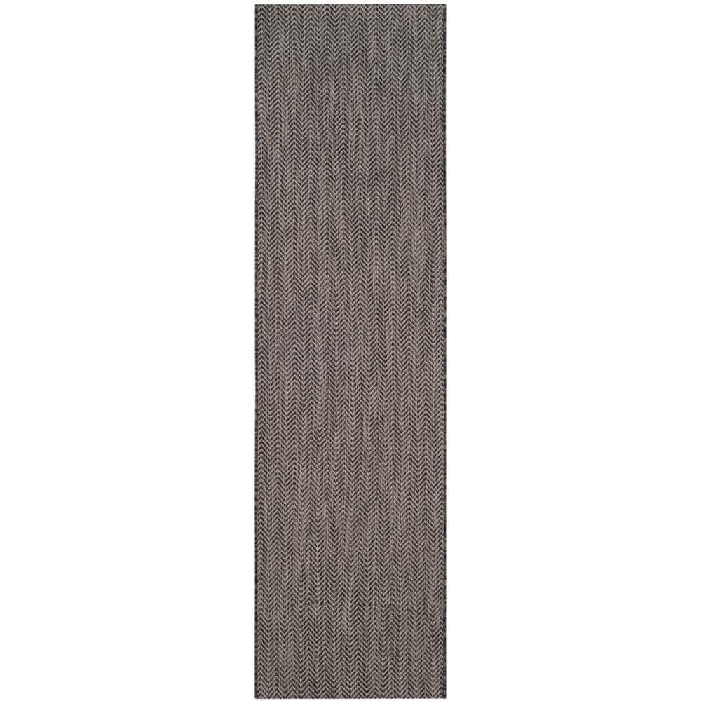 Black and Beige Flat Woven Synthetic Indoor/Outdoor Rug