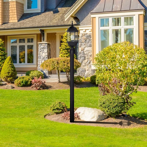 Erving 1-Light Black Cast Aluminum Line Voltage Hardwired Outdoor Wet-Rated Post Light with No Bulb Included