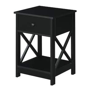 Oxford 15.75 in. Black Standard Height Square Wood End Table with 1-Drawer and Shelf