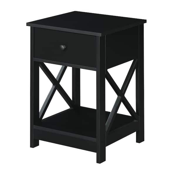 Convenience Concepts Oxford 15.75 in. Black Standard Height Square Wood End Table with 1-Drawer and Shelf