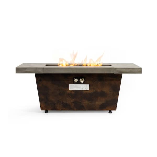 42 in. 50000 BTU Rectangle Fire Pit Table with Cement-Imitating Texture Effect Design in Cement Grey