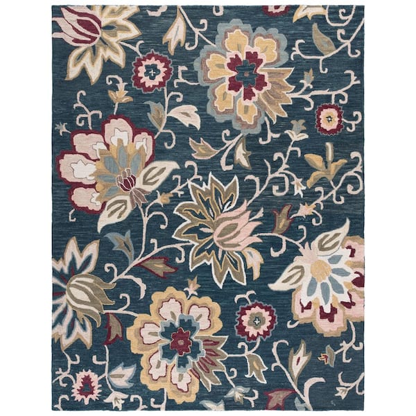 Blossom 8 ft. x 10 ft. Navy/Red Traditional Floral Vine Area Rug