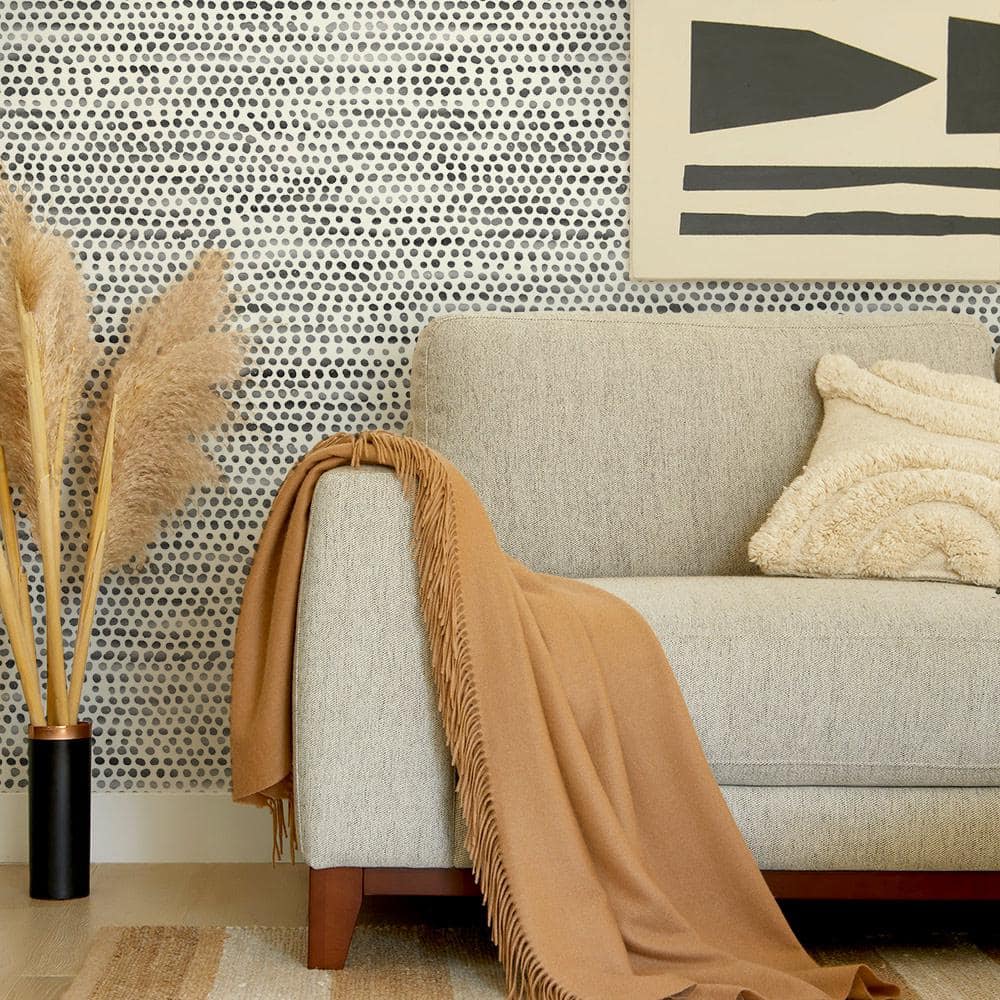 Dazzle Dot 24" Black Self-Adhesive Repositionable Wallpaper Roll