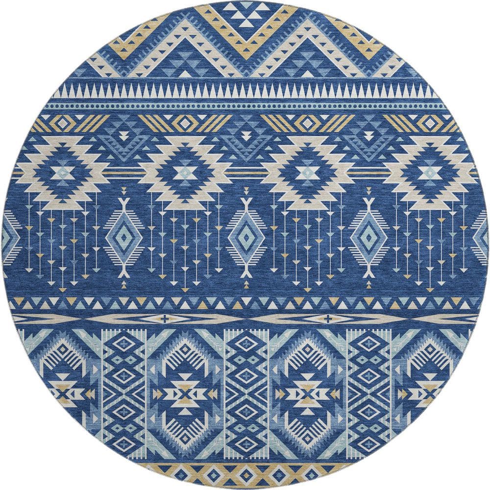 Mayfield Premium Machine Washable Abstract AMF1851 Navy 8 ft. x 8 ft. Round Rug price history on PriceWatchPro
