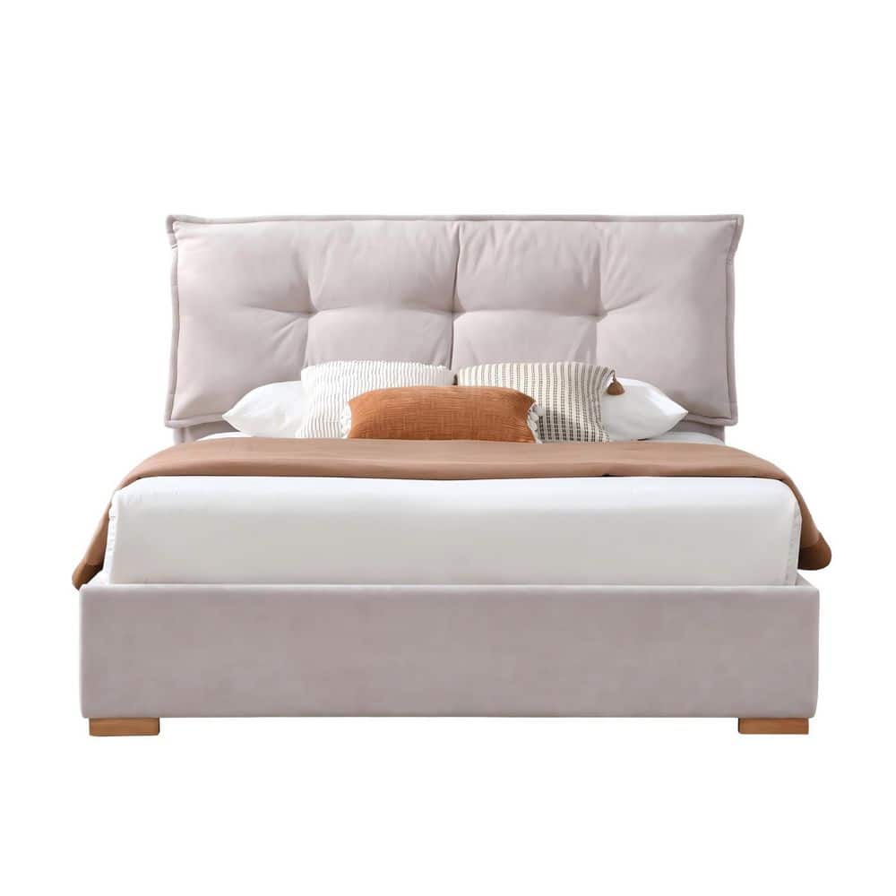 Beige Plywood Frame Full Size Upholstered Platform Bed with 2 Storage Drawers, Tufted Headboard, Wood Slat Support