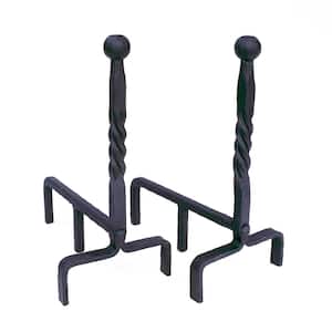 18.75 in. Tall Black Decorative Ball End Andirons for Fireplace Logs