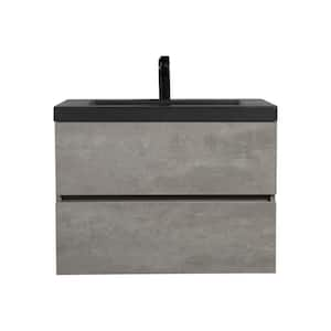 30 in. W x 20 in. D x 22 in. H Single Sink Wall-Mounted Bath Vanity in Grey with Matte Black Quartz Sand Top