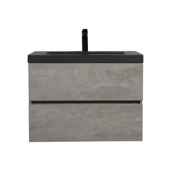 30 in. W x 20 in. D x 22 in. H Single Sink Wall-Mounted Bath Vanity in Grey with Matte Black Quartz Sand Top
