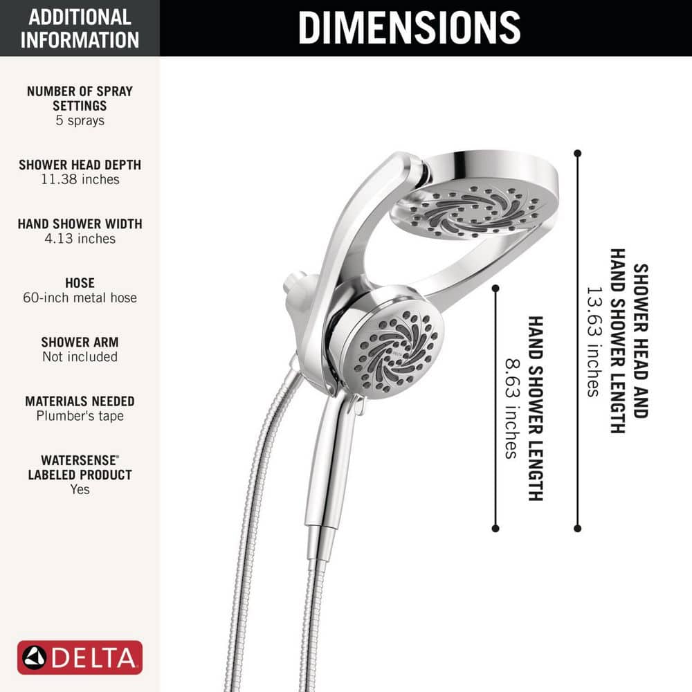 Chrome Dual Shower Head with Handheld and Rain Settings