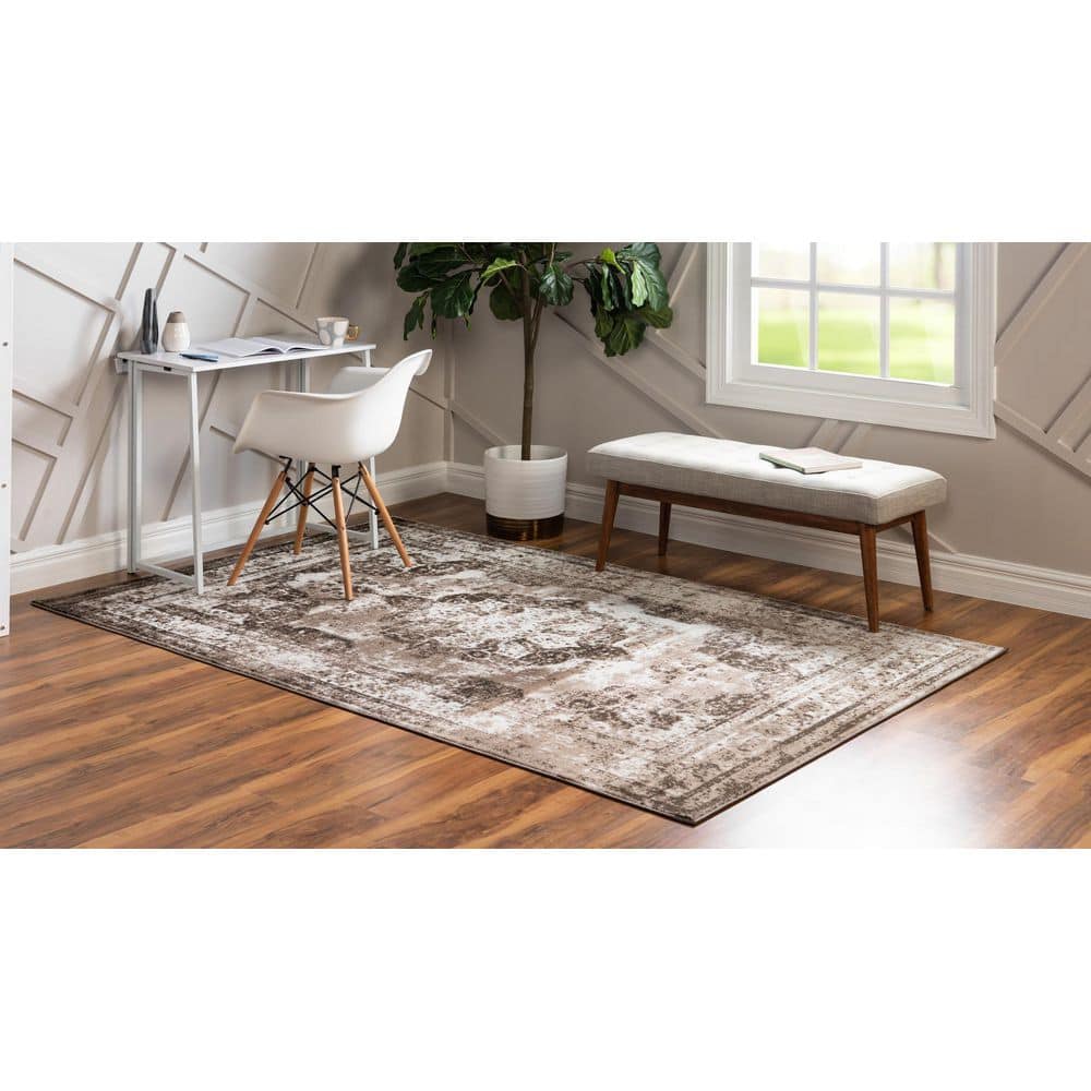 Reversible Easy-Care Dark and Light Brown Synthetic Area Rug