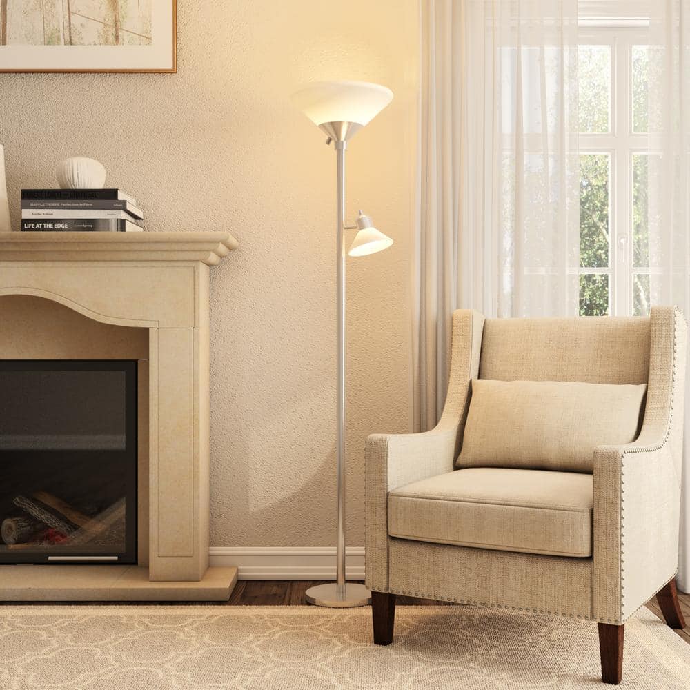 71 in. Satin Nickel Floor Lamp with 2 Frosted Plastic Shades price history on PriceWatchPro