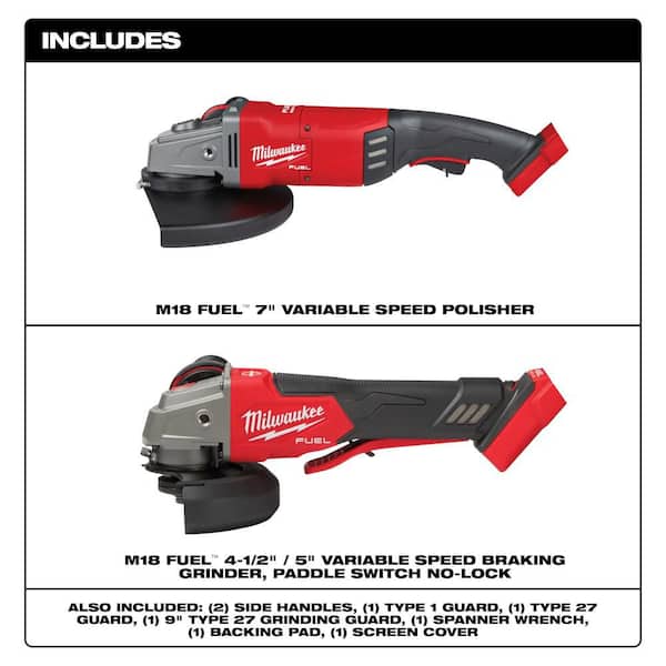 M18 FUEL 18V Lith-Ion Brushless Cordless 7 in. Variable Speed Polisher w/ 4-1/2 in. /5 in. Grinder w/ Variable Speed