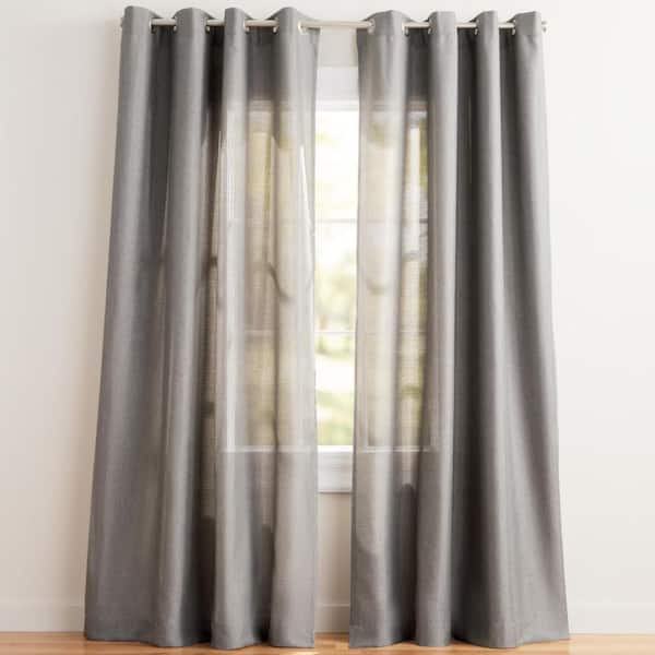 EXCLUSIVE HOME Loha Black Pearl Solid Light Filtering Grommet Top Curtain, 54 in. W x 96 in. L (Set of 2)