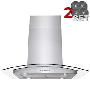 30 in. 343 CFM Convertible Island Mount Range Hood in Stainless Steel with Glass, Touch Control and 2 Set Carbon Filters