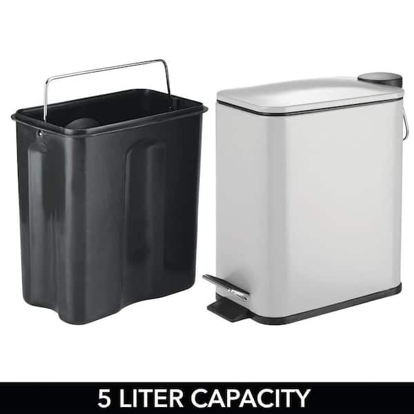 mDesign Slim Metal 1.3 Gallon Step Trash Can with Lid/Liner Bucket - Matte Gray