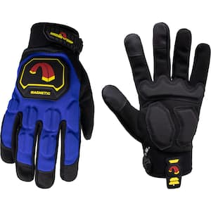 Pro Impact Work Glove with Integrated Magnetic Storage, Blue, Large