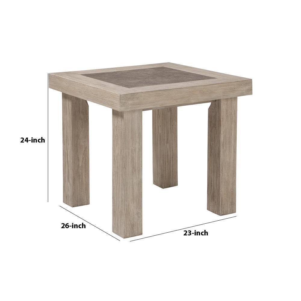 Contemporary Brown Pine Wood End Table with Grain Details