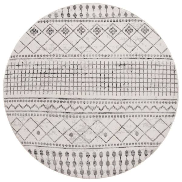 Temple 7 ft. x 7 ft. Ivory/Gray Tribal Round Rug