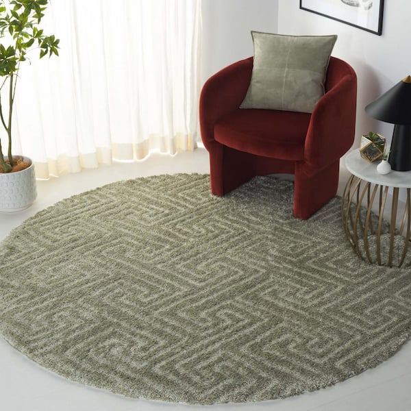 Tahoe Shag 3 ft. x 3 ft. Sage Solid Geometric Round Area Rug