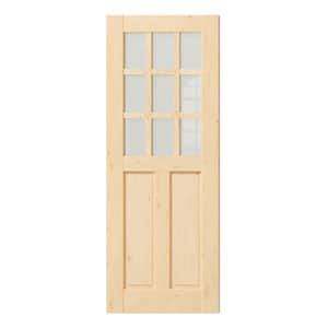 30 in. x 80 in. 9-Lite Frosted Glass, Finished Half Split Interior Dutch Door Slab with Natural Pine Wood Color