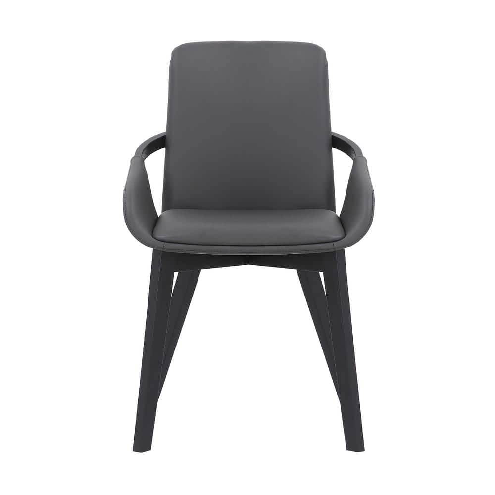 High-Back Gray Faux Leather Upholstered Arm Chair with Wood Accents