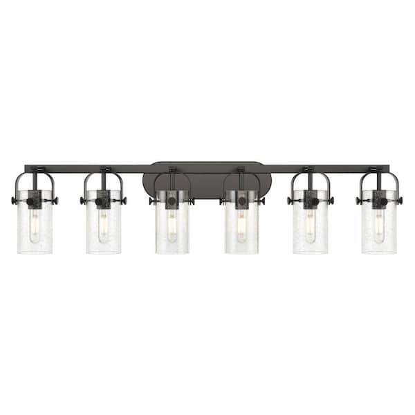 Pilaster II Cylinder 43.88 in. 6-Light Matte Black Vanity Light with Glass Shade