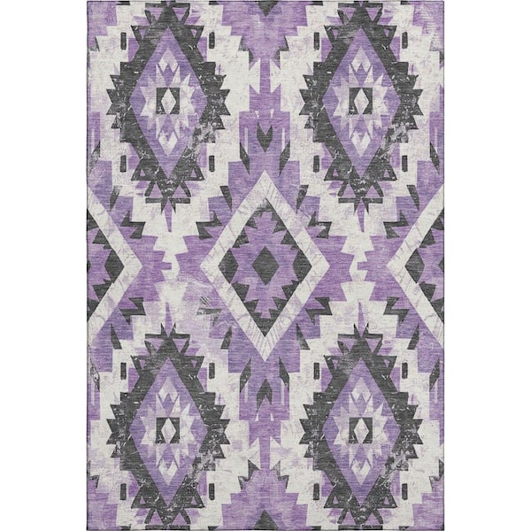 Mayfield Premium Machine Washable Abstract AMF1878 Purple 3 ft. x 4 ft. Area Rug