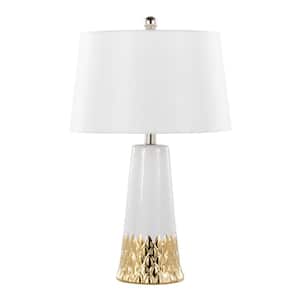 Penelope 23 in. White & Gold Ceramic Table Lamp with White Linen Shade