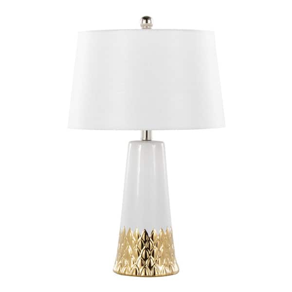 Lumisource Penelope 23 in. White & Gold Ceramic Table Lamp with White Linen Shade