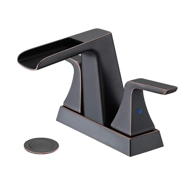 Aurora Decor ABA 4 in. Centerset 2-Handle Bathroom Faucet Desk Mount Waterfall Lavatory Vanity Pop-Up Sink Drain in Oil-Rubbed Bronze