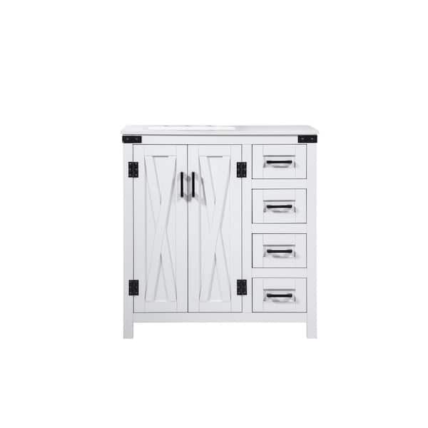 Unbranded Timeless Home 19 in. W x 32 in. D x 34 in. H Bath Vanity in White with Ivory White Engineered Stone Top