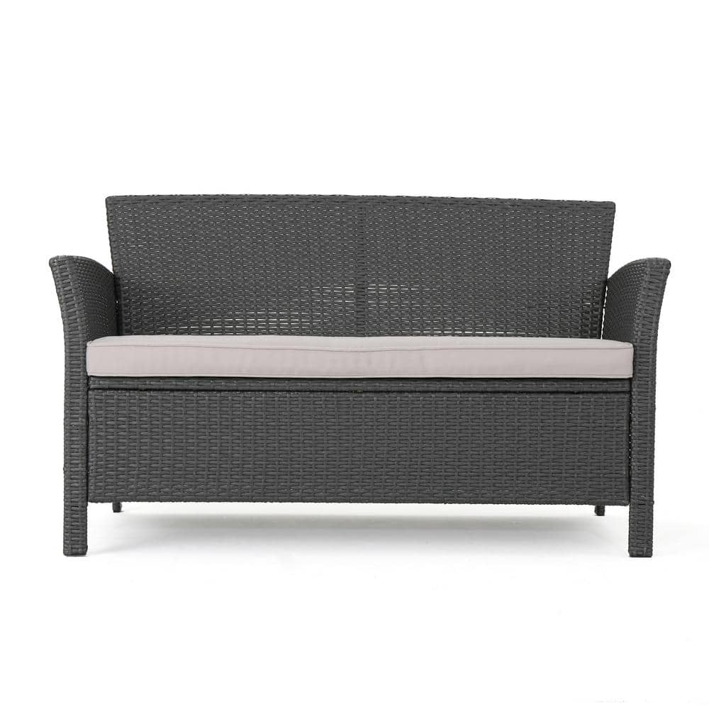 St. Lucia Gray Wicker Outdoor Loveseat with Silver Cushions