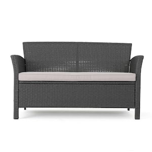 St. Lucia Gray Wicker Outdoor Patio Loveseat with Silver Cushions