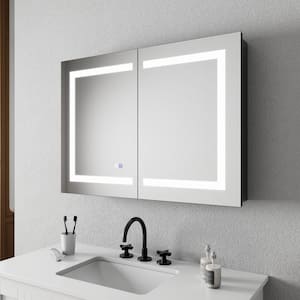 Velux 36 in. W x 26 in. H Rectangular Silver Aluminum Recessed/Surface Mount Dual Swing Medicine Cabinet with Mirror LED