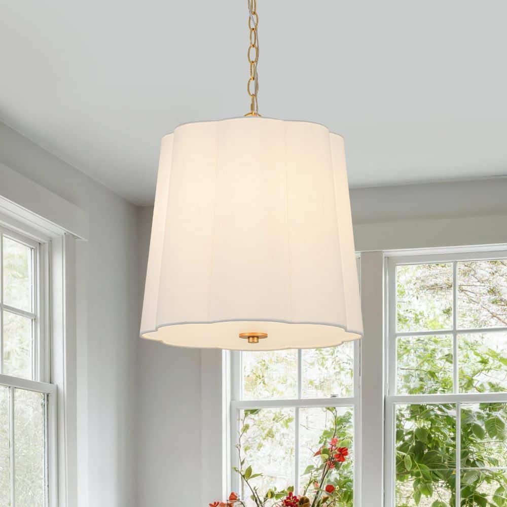 Haven 3-Light 16.1 in. W Vintage Transitional Brushed Brass Pendant with Flower Fabric for Dining Room Living Room price history on PriceWatchPro