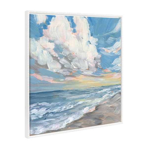 Kate and Laurel Modern Bright Ocean Landscape Framed Canvas Wall Art 1-Piece White Framed Canvas Art Print, 30 in. H x 30 in. W