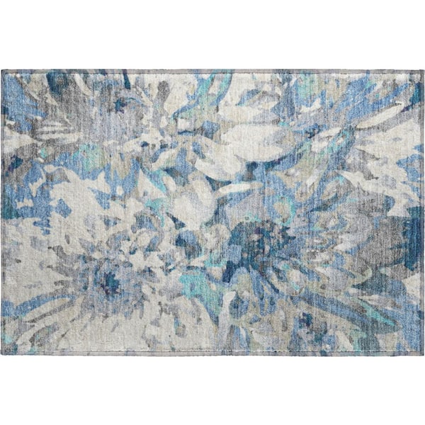 Mayfield Premium Machine Washable Abstract AMF2340 Denim 2 ft. x 3 ft. Accent Rug