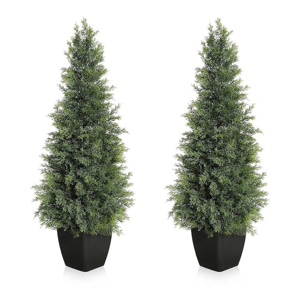 Garvee 3 ft. Artificial Cedar Topiary Tree for Outdoor, 90CM Tall Faux Cedar Trees, Potted Fake Cypress Plant Set of 2