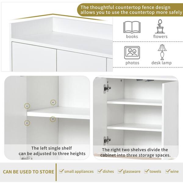 Polibi 11.80 in. White Modern Stytle Wood Sideboard Buffet