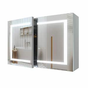 36 in. W x 24 in. H Frameless Rectangular Silver Aluminum Surface Mount Medicine Cabinet with Mirror and LED Light