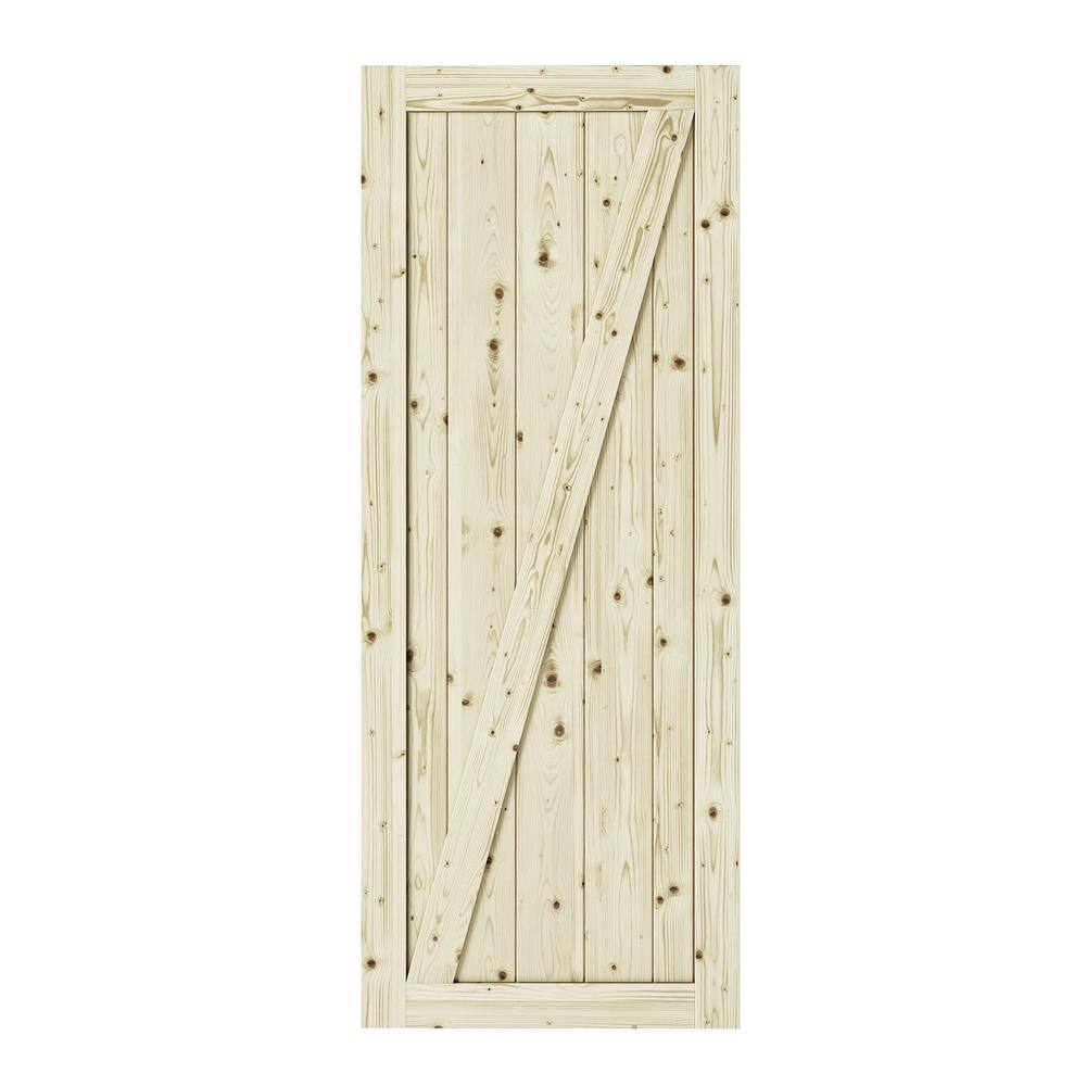 33 in. x 84 in. Chalet Z Brace Unfinished Knotty Pine Interior Barn Door Sl