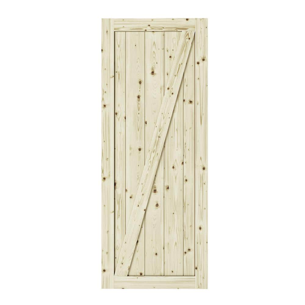 42 in. x 84 in. Chalet Z-Brace Unfinished Knotty Pine Interior Barn Door Sl