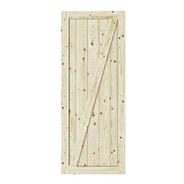 Colonial Elegance 42 in. x 84 in. Chalet Z-Brace Unfinished Knotty Pine Interior Barn Door Slab