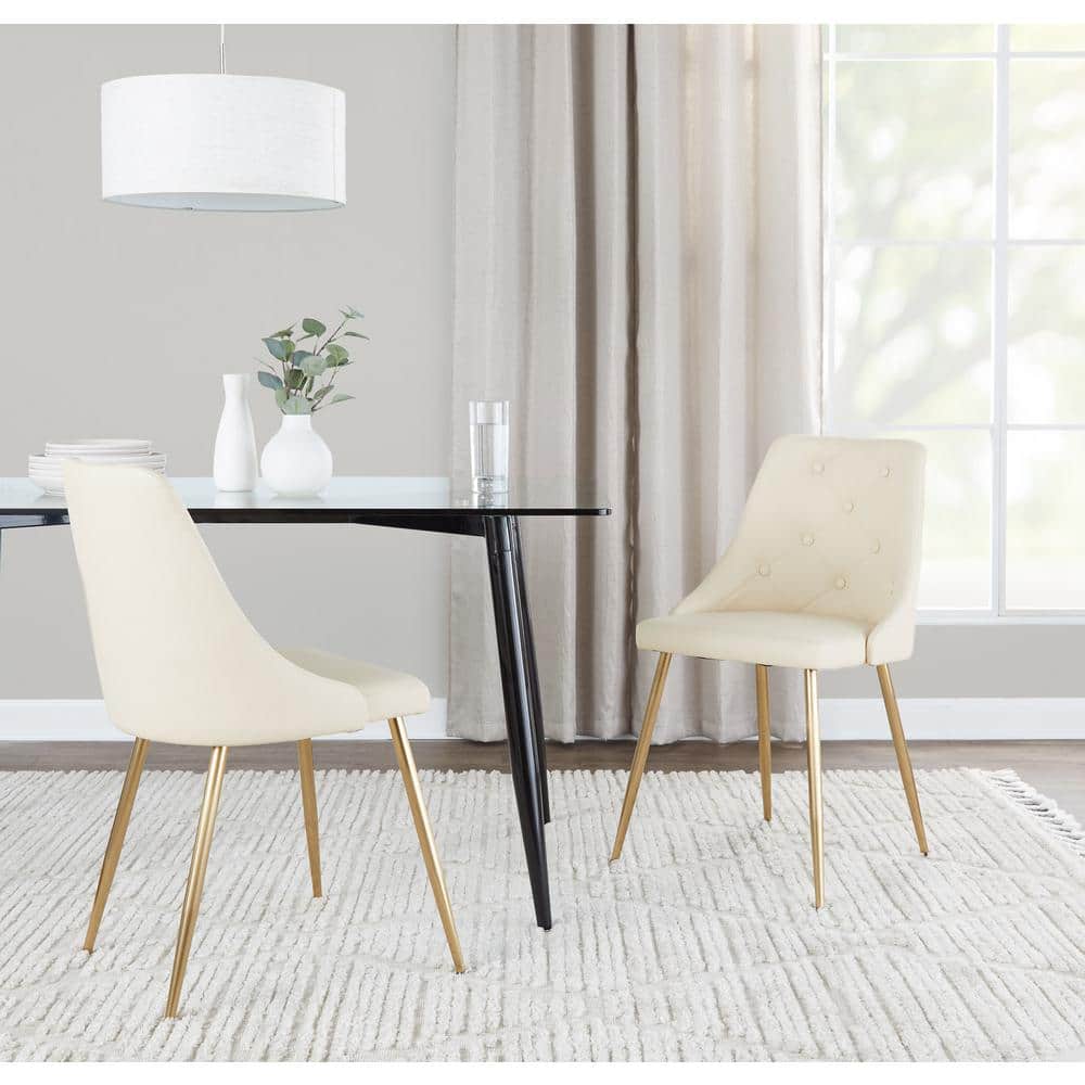 Cream Faux Leather Upholstered Side Chair with Gold Metal Legs