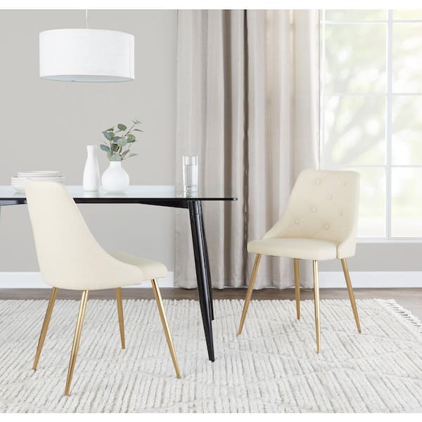 Lumisource Giovanni Cream Faux Leather and Gold Metal Side Chair